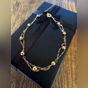 18k SAUDI  Gold DOUBLE LINK Beaded Bracelet